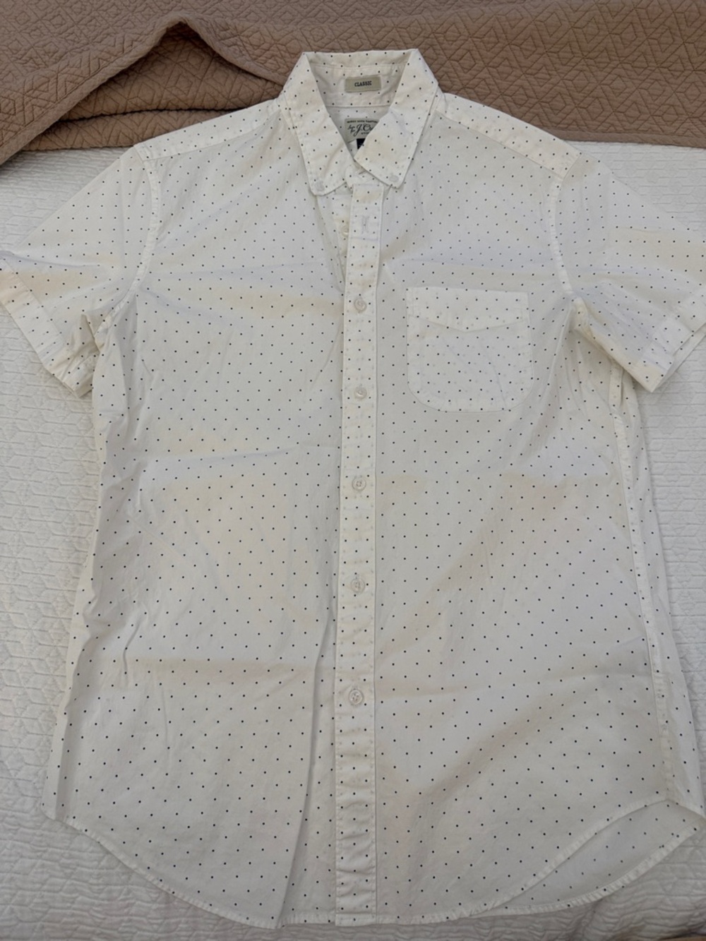 JCrew Classic Fit Short-Sleeve Button Down with Micro Dot Print - Small